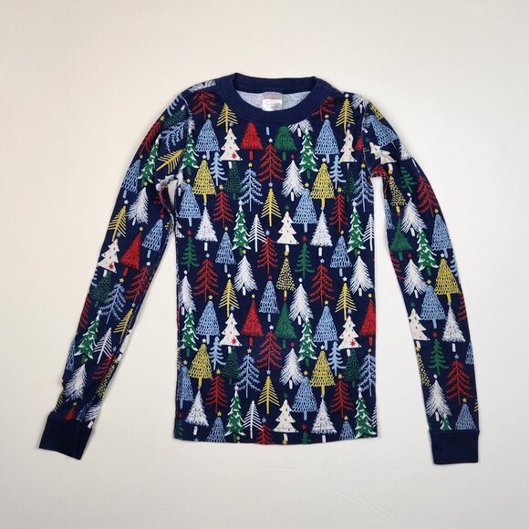 Hanna Andersson Christmas Twinkly Trees on Navy Long Sleeve Pajama Shirt sz 12 - Picture 1 of 7
